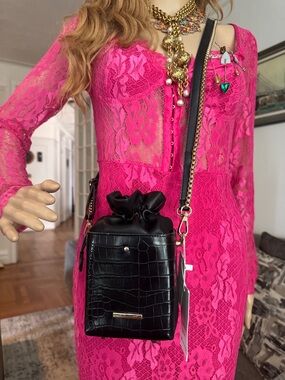 Black Croc-Effect Crossbody Bag